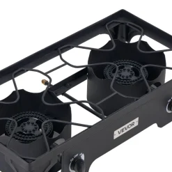 VEVOR 2 Burner Outdoor Propane Gas Stove, 150,000 BTU Propane LPG Gas Camping Stove, Heavy Duty Carbon Steel Outdoor Cooker, with Shield & Tall Stand & PSI Regulator, for BBQ Camp Home Patio Backyard