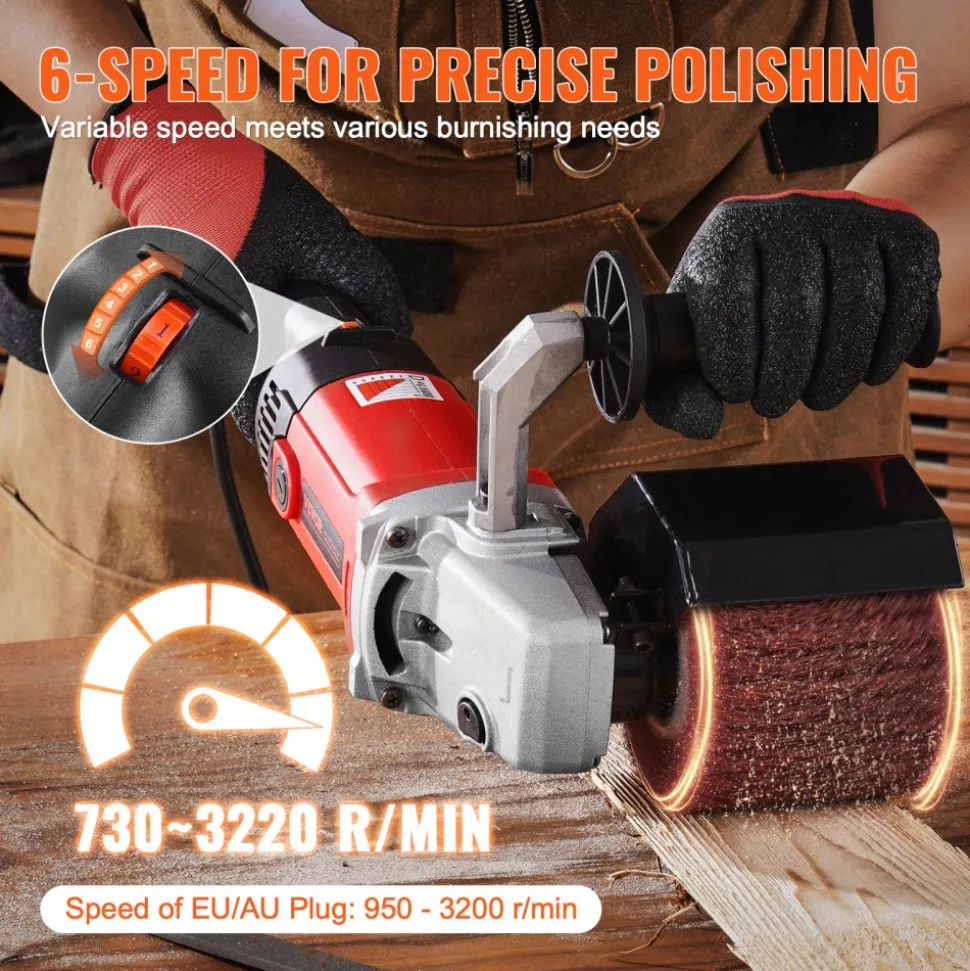 VEVOR Burnishing Polishing Machine, 1200W 6 Variable Speed Surface Conditioning Tool, Handheld Electric Metal Burnishing Machine with 4 Fiber Polishing Wheels for Stainless Steel, Non-Ferrous Metals