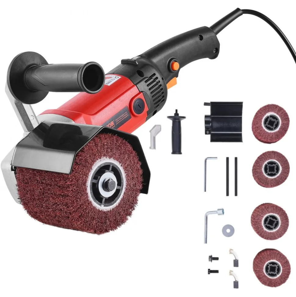 VEVOR Burnishing Polishing Machine, 1200W 6 Variable Speed Surface Conditioning Tool, Handheld Electric Metal Burnishing Machine with 4 Fiber Polishing Wheels for Stainless Steel, Non-Ferrous Metals