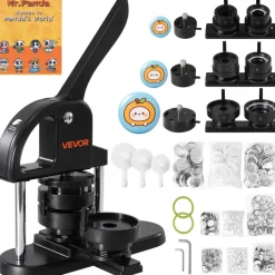VEVOR Button Maker, 1/1.25/2.28 inch(25/32/58mm) 3-IN-1 Pin Maker, with 300pcs Button Parts, Button Maker Machine with Panda Magic Book, Ergonomic Arc Handle Punch Press Kit, For Children DIY Gifts
