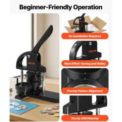 VEVOR Button Maker, 1/1.25/2.28 inch(25/32/58mm) 3-IN-1 Pin Maker, with 300pcs Button Parts, Button Maker Machine with Panda Magic Book, Ergonomic Arc Handle Punch Press Kit, For Children DIY Gifts