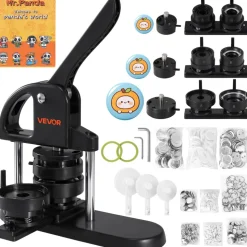 VEVOR Button Maker, 1/1.25/2.28 inch(25/32/58mm) 3-IN-1 Pin Maker, with 300pcs Button Parts, Button Maker Machine with Panda Magic Book, Ergonomic Arc Handle Punch Press Kit, For Children DIY Gifts