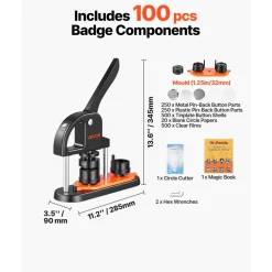 VEVOR Button Maker, 1.25 inch/32mm Pin Maker with 500pcs Button Parts, Ergonomic Arc Handle Punch Press Kit, Button Maker Machine with Panda Magic Book, For Children DIY Gifts and Christmas