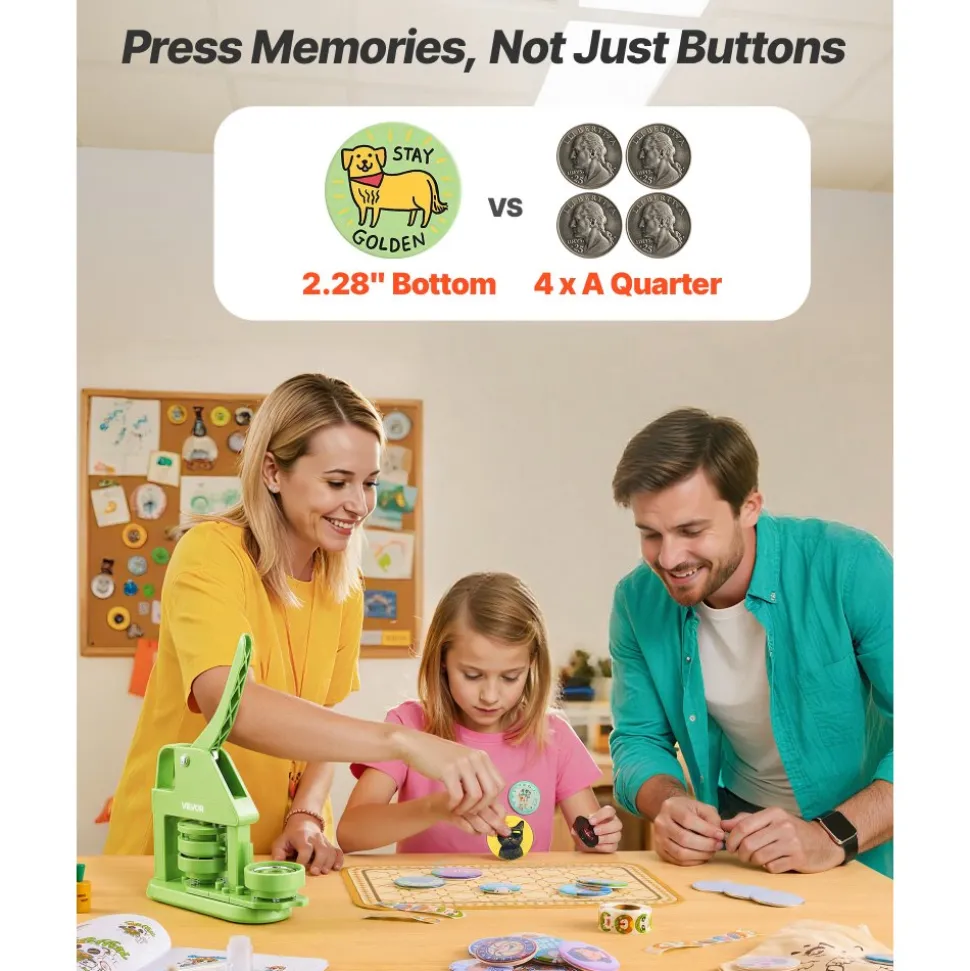 VEVOR Button Maker Machine, 2.28 in, Plastic Pin Maker with 100pcs Button Parts, Mr. Panda Magic Book, Circle Cutter and Hex Wrenches, Reinforced Ergonomic Handle, for DIY Badges, Personalized Pins