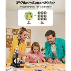 VEVOR Button Maker Machine, 3 in, Pin Maker Machine with 500pcs Button Parts, Circle Cutter, Hex Wrenches and Magic Book, Ergonomic Handle, for DIY Badges, Personalized Pins and Key Chains, Black