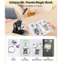 VEVOR Button Maker Machine, 3 in, Pin Maker Machine with 500pcs Button Parts, Circle Cutter, Hex Wrenches and Magic Book, Ergonomic Handle, for DIY Badges, Personalized Pins and Key Chains, Black