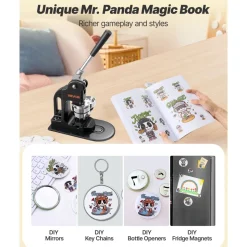 VEVOR Button Maker Machine, 2.25 in, Pin Maker Machine with 500pcs Button Parts, Circle Cutter, Hex Wrenches and Magic Book, Ergonomic Handle, for DIY Badges, Personalized Pins and Key Chains, Black