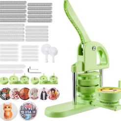 VEVOR Button Maker Machine, 2.28/2.95 inch 2-in-1, Plastic Pin Maker with 200 pcs Button Parts, Circle Cutter and Magic Book, Reinforced Ergonomic Handle, for DIY Badges, Personalized Pins, Green