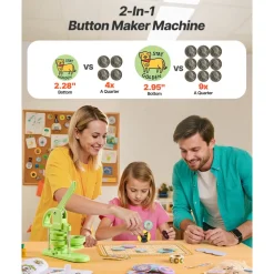 VEVOR Button Maker Machine, 2.28/2.95 inch 2-in-1, Plastic Pin Maker with 200 pcs Button Parts, Circle Cutter and Magic Book, Reinforced Ergonomic Handle, for DIY Badges, Personalized Pins, Green