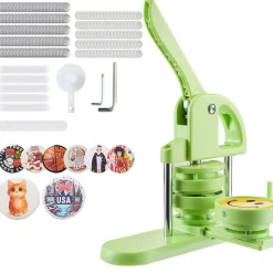VEVOR Button Maker Machine, 2.95 in, Plastic Pin Maker with 100pcs Button Parts, Circle Cutter and Magic Book, Reinforced Ergonomic Handle, for DIY Badges, Personalized Pins and Key Chains, Green