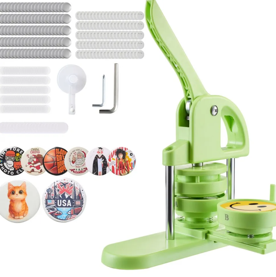 VEVOR Button Maker Machine, 2.95 in, Plastic Pin Maker with 100pcs Button Parts, Circle Cutter and Magic Book, Reinforced Ergonomic Handle, for DIY Badges, Personalized Pins and Key Chains, Green
