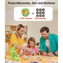 VEVOR Button Maker Machine, 2.95 in, Plastic Pin Maker with 100pcs Button Parts, Circle Cutter and Magic Book, Reinforced Ergonomic Handle, for DIY Badges, Personalized Pins and Key Chains, Green