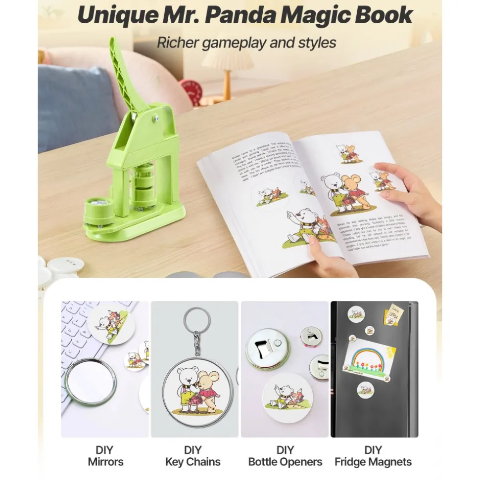VEVOR Button Maker Machine, 1.26 in, Plastic Pin Maker with 500pcs Button Parts, Mr. Panda Magic Book, Circle Cutter and Hex Wrenches, Reinforced Ergonomic Handle, for DIY Badges, Personalized Pins