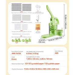 VEVOR Button Maker Machine, 1.26/2.28 inch 2-in-1, Plastic Pin Maker with 200 pcs Button Parts, Circle Cutter and Magic Book, Reinforced Ergonomic Handle, for DIY Badges, Personalized Pins, Green