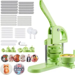 VEVOR Button Maker Machine, 1.26/2.28 inch 2-in-1, Plastic Pin Maker with 200 pcs Button Parts, Circle Cutter and Magic Book, Reinforced Ergonomic Handle, for DIY Badges, Personalized Pins, Green