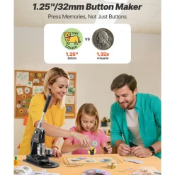VEVOR Button Maker Machine, 1.25 in, Pin Maker Machine with 500pcs Button Parts, Circle Cutter, Hex Wrenches and Magic Book, Ergonomic Handle, for DIY Badges, Personalized Pins and Key Chains, Black