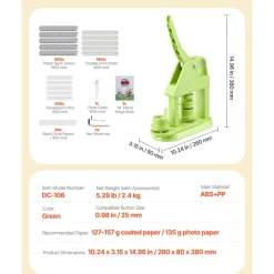 VEVOR Button Maker Machine, 0.98 in, Plastic Pin Maker with 500pcs Button Parts, Mr. Panda Magic Book, Circle Cutter and Hex Wrenches, Reinforced Ergonomic Handle, for DIY Badges, Personalized Pins