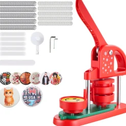 VEVOR Button Maker Machine, 2.28 in, Plastic Pin Maker with 100pcs Button Parts, Circle Cutter and Hex Wrenches, Reinforced Ergonomic Handle, for DIY Badges, Personalized Pins and Key Chains, Red