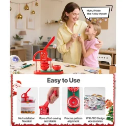 VEVOR Button Maker Machine, 2.28 in, Plastic Pin Maker with 100pcs Button Parts, Circle Cutter and Hex Wrenches, Reinforced Ergonomic Handle, for DIY Badges, Personalized Pins and Key Chains, Red