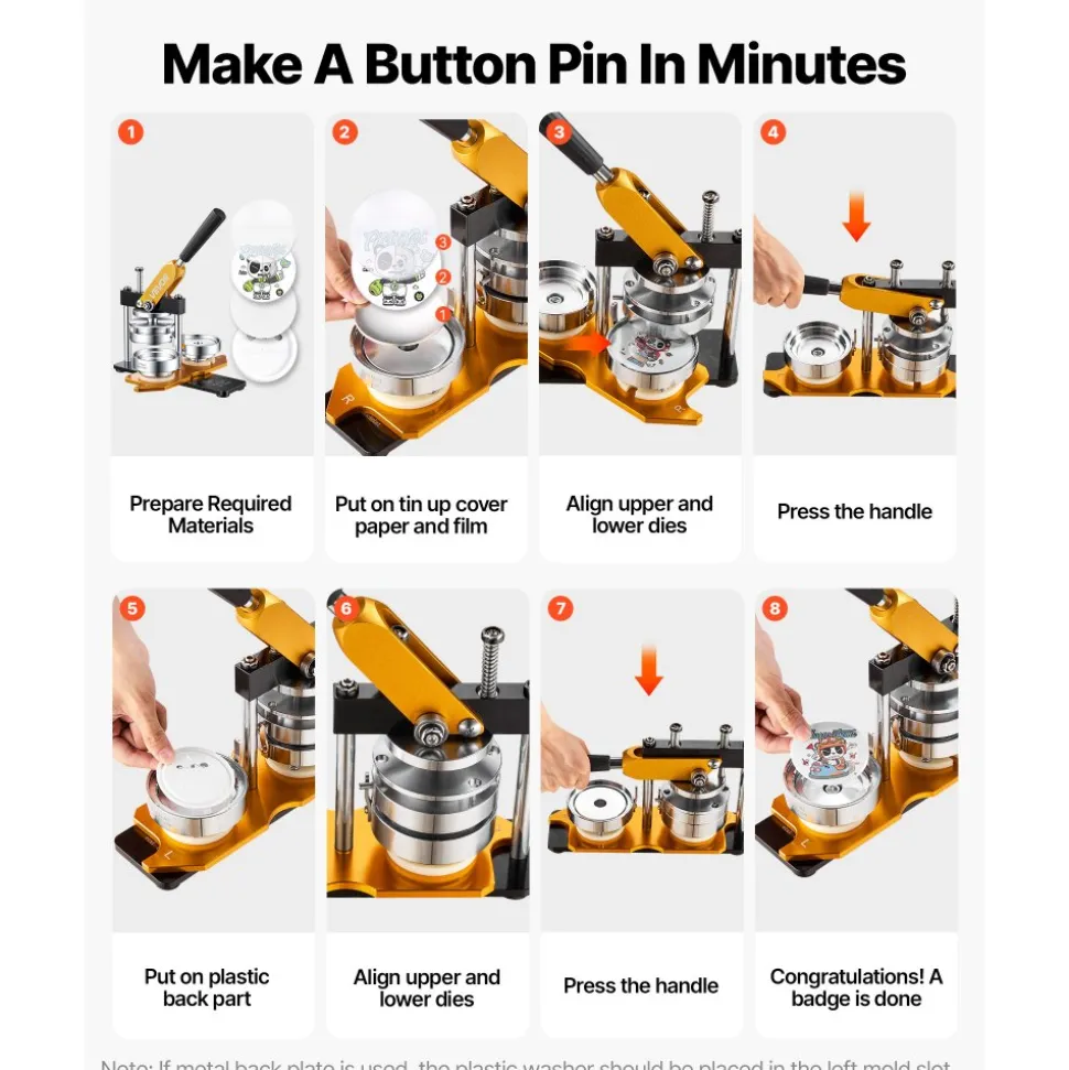 VEVOR Button Maker Machine, 75 mm (3 inch) Badge Punch Press Kit, Children DIY Gifts Pin Maker, Button Making Supplies with 500pcs Button Parts & Circle Cutter & Magic Book