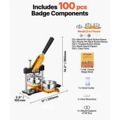 VEVOR Button Maker Machine, 75 mm (3 inch) Badge Punch Press Kit, Children DIY Gifts Pin Maker, Button Making Supplies with 500pcs Button Parts & Circle Cutter & Magic Book