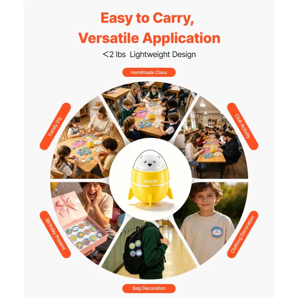 VEVOR Button Maker Machine, 2.25" / 58 mm, Plastic Pin Badge Maker with 50pcs Button Parts and Pre-Printed Pattern Paper, Circle Cutter, Compact Body, for Home DIY, School Events, Birthday Present