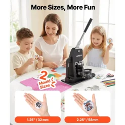 VEVOR Button Maker Machine, Multiple Sizes 1.25+2.25 Inch Badge Punch Press Kit, Children DIY Gifts Pin Maker, Button Making Supplies with 500pcs Button Parts & Circle Cutter & Magic Book