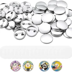 VEVOR Button Maker Supplies 200 Sets 2.28 in / 58 mm Pin Back Button Parts, with Metal Backs, Metal Shells, Clear Mylar Films, and Blank Circle Papers, for Home DIY, School Events, and Custom Studio