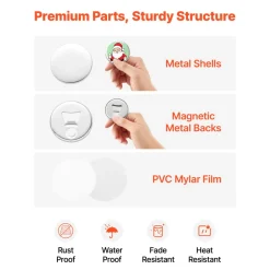 VEVOR Button Maker Supplies 50 Sets 2.28 in / 58 mm Magnet Button Parts, with Magnetic and Bottle Opener Backs, Metal Shells, Clear Mylar Films, and Blank Circle Papers, for Home DIY, Kitchen Decor