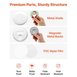 VEVOR Button Maker Supplies 50 Sets 2.95 in / 75 mm Magnet Button Parts, with Magnetic and Bottle Opener Backs, Metal Shells, Clear Mylar Films, and Blank Circle Papers, for Home DIY, Kitchen Decor