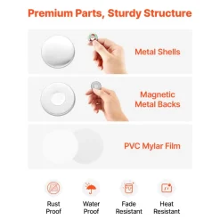 VEVOR Button Maker Supplies 50 Sets 1.26 in / 32 mm Refrigerator Magnets, Button Parts with Magnetic Backs, Metal Shells, Clear Mylar Films, and Blank Circle Papers, for Home DIY and Kitchen Decor