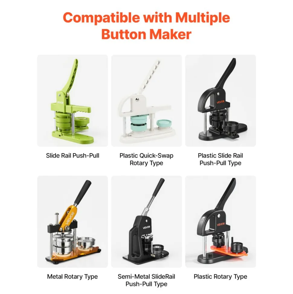 VEVOR Button Maker Supplies 100 Sets 2.95 in / 75 mm Pin Back Button Parts, with Metal Backs, Metal Shells, Clear Mylar Films, and Blank Circle Papers, for Home DIY, School Events, and Custom Studio
