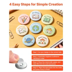 VEVOR Button Maker Supplies 50 Sets 0.98 in / 25 mm Refrigerator Magnets, Button Parts with Magnetic Backs, Metal Shells, Clear Mylar Films, and Blank Circle Papers, for Home DIY and Kitchen Decor