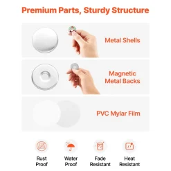 VEVOR Button Maker Supplies 50 Sets 0.98 in / 25 mm Refrigerator Magnets, Button Parts with Magnetic Backs, Metal Shells, Clear Mylar Films, and Blank Circle Papers, for Home DIY and Kitchen Decor