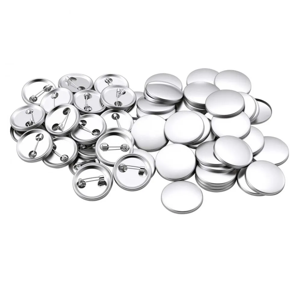 VEVOR Button Maker Supplies 200 Sets 0.98 in / 25 mm Pin Back Button Parts, with Metal Backs, Metal Shells, Clear Mylar Films, and Blank Circle Papers, for Home DIY, School Events, and Custom Studio