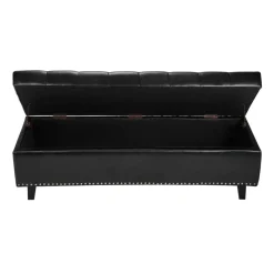 VEVOR Button-Tufted Storage Ottoman Bench, PU Leather Bench with Storage and Solid Wood Legs, Modern Shoe Benches Seat for Entryway, Upholstered End of Bed Benches for Living Room, Dining Room, Black