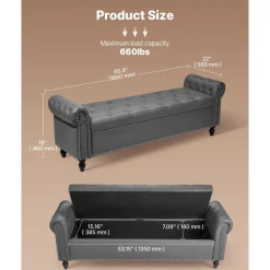 VEVOR Button-Tufted Storage Ottoman Bench, PU Leather Bench with Storage and Solid Wood Legs, Modern Shoe Benches Seat for Entryway, Upholstered End of Bed Benches for Living Room, Dining Room, Gray