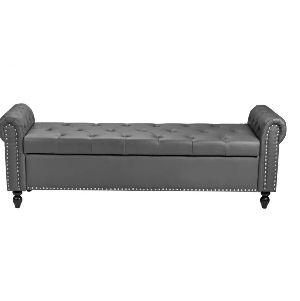 VEVOR Button-Tufted Storage Ottoman Bench, PU Leather Bench with Storage and Solid Wood Legs, Modern Shoe Benches Seat for Entryway, Upholstered End of Bed Benches for Living Room, Dining Room, Gray