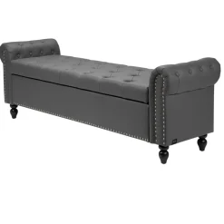 VEVOR Button-Tufted Storage Ottoman Bench, PU Leather Bench with Storage and Solid Wood Legs, Modern Shoe Benches Seat for Entryway, Upholstered End of Bed Benches for Living Room, Dining Room, Gray