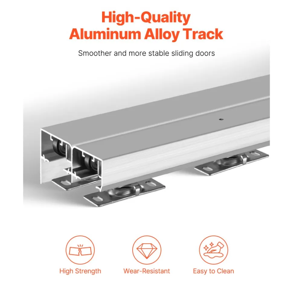 VEVOR Bypass Door Hardware, 6ft Heavy Duty Bypass Sliding Door Hardware Kit, Aluminum Alloy Sliding Closet Door Hardware Set for 2 Door System, Fit Door Thickness 1 3/8 " - 1 3/4", Easy to Install