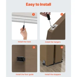 VEVOR Bypass Door Hardware, 5ft Heavy Duty Bypass Sliding Door Hardware Kit, Aluminum Alloy Sliding Closet Door Hardware Set for 2 Door System, Fit Door Thickness 1 3/8 