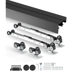 VEVOR Bypass Door Hardware, 8ft Heavy Duty Bypass Sliding Door Hardware Kit, Aluminum Alloy Sliding Closet Door Hardware Set with Finger Pulls, for 2 Door System, Fit Door Thickness 1 3/8" - 1 3/4"