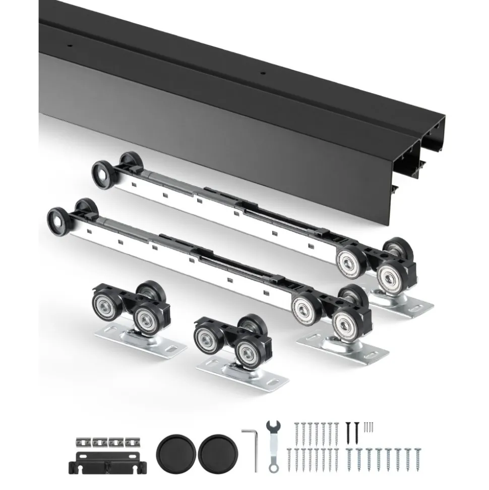 VEVOR Bypass Door Hardware, 8ft Heavy Duty Bypass Sliding Door Hardware Kit, Aluminum Alloy Sliding Closet Door Hardware Set with Finger Pulls, for 2 Door System, Fit Door Thickness 1 3/8" - 1 3/4"
