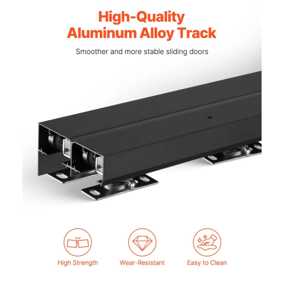 VEVOR Bypass Door Hardware, 8ft Heavy Duty Bypass Sliding Door Hardware Kit, Aluminum Alloy Sliding Closet Door Hardware Set with Finger Pulls, for 2 Door System, Fit Door Thickness 1 3/8" - 1 3/4"
