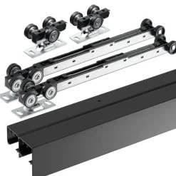 VEVOR Bypass Door Hardware, 8ft Heavy Duty Bypass Sliding Door Hardware Kit, Aluminum Alloy Sliding Closet Door Hardware Set with Finger Pulls, for 2 Door System, Fit Door Thickness 1 3/8