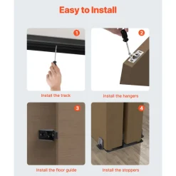 VEVOR Bypass Door Hardware, 4ft Heavy Duty Bypass Sliding Door Hardware Kit, Aluminum Alloy Sliding Closet Door Hardware Set with Finger Pulls, for 2 Door System, Fit Door Thickness 1 3/8 " - 1 3/4"