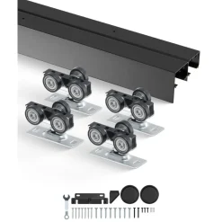 VEVOR Bypass Door Hardware, 4ft Heavy Duty Bypass Sliding Door Hardware Kit, Aluminum Alloy Sliding Closet Door Hardware Set with Finger Pulls, for 2 Door System, Fit Door Thickness 1 3/8