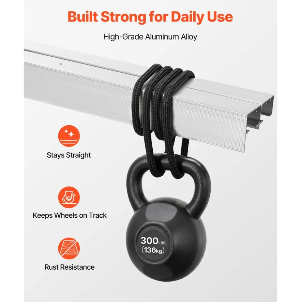 VEVOR Bypass Sliding Door Hardware Kit, 4 ft Aluminum Alloy Dual-Track Bypass Door Hardware, Smooth and Quiet Sliding, Easy to Install, for 1" to 1 3/4" Thickness 24" Width 2 Door System, for Closet