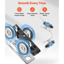 VEVOR Bypass Sliding Door Hardware Kit, 4 ft Aluminum Alloy Dual-Track Bypass Door Hardware, Smooth and Quiet Sliding, Easy to Install, for 1