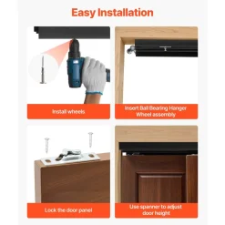 VEVOR Bypass Sliding Door Hardware Kit, 5 ft Aluminum Alloy Dual-Track Bypass Door Hardware, Smooth and Quiet Sliding, Easy to Install, for 1